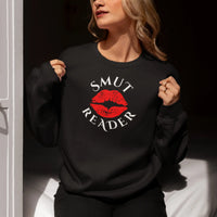 Thumbnail for woman wearing a black smut reader sweatshirt