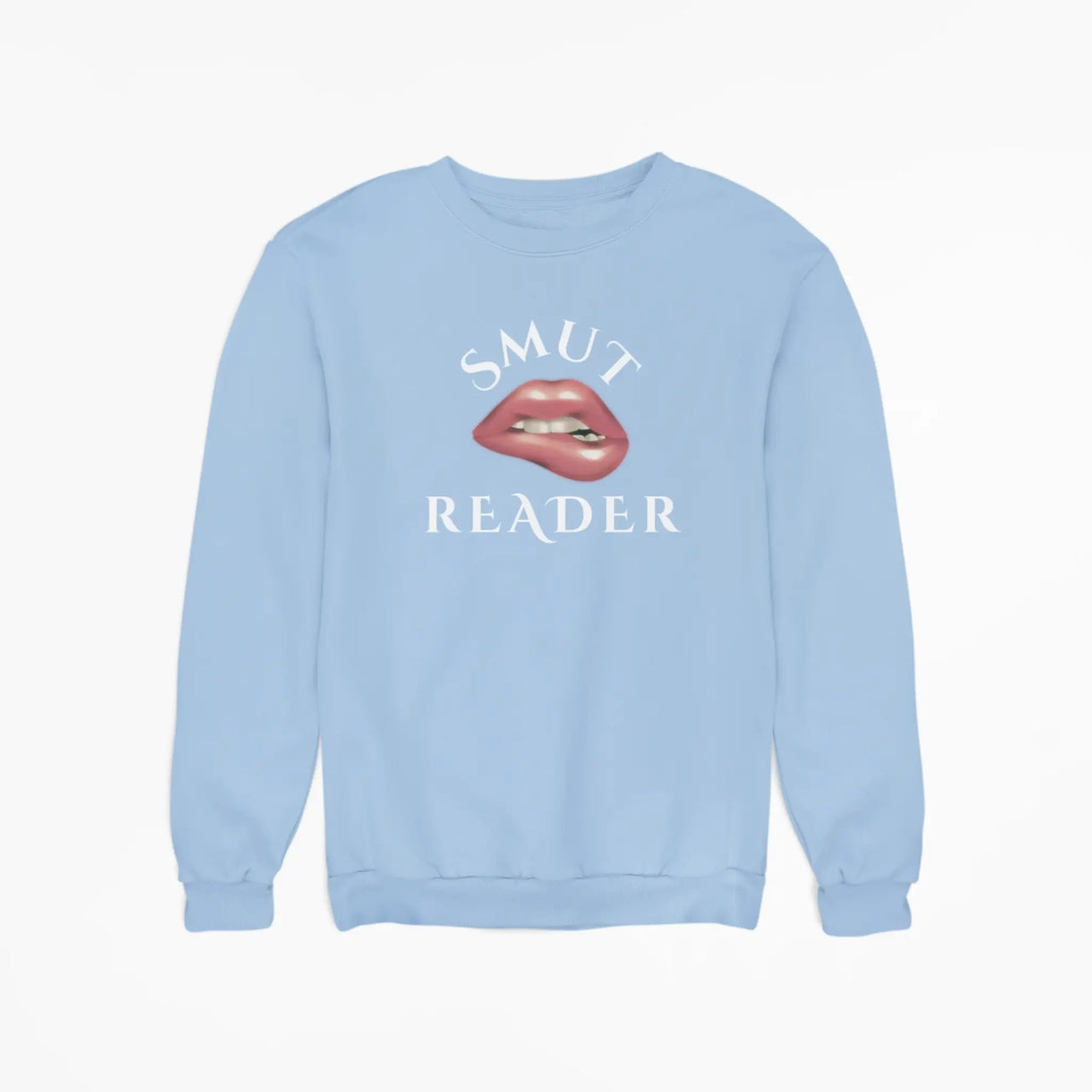 light blue smut reader sweatshirt v2 white text