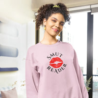 Thumbnail for model wearing a pink smut reader sweatshirt