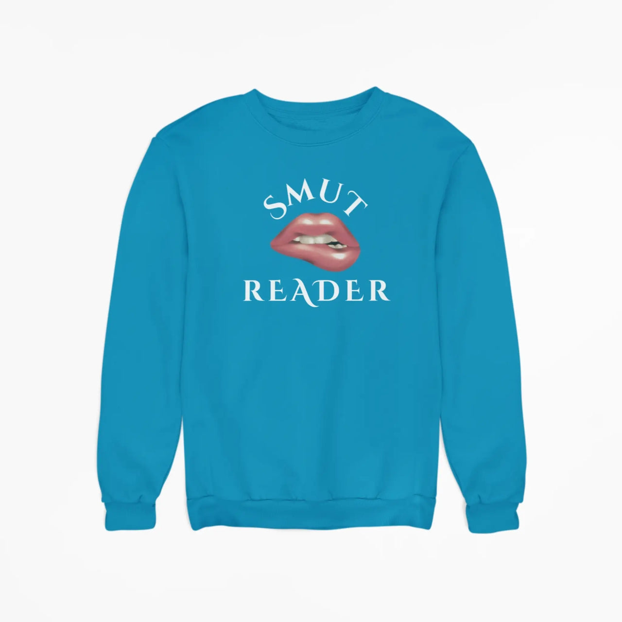 teal smut reader sweatshirt v2 with white text