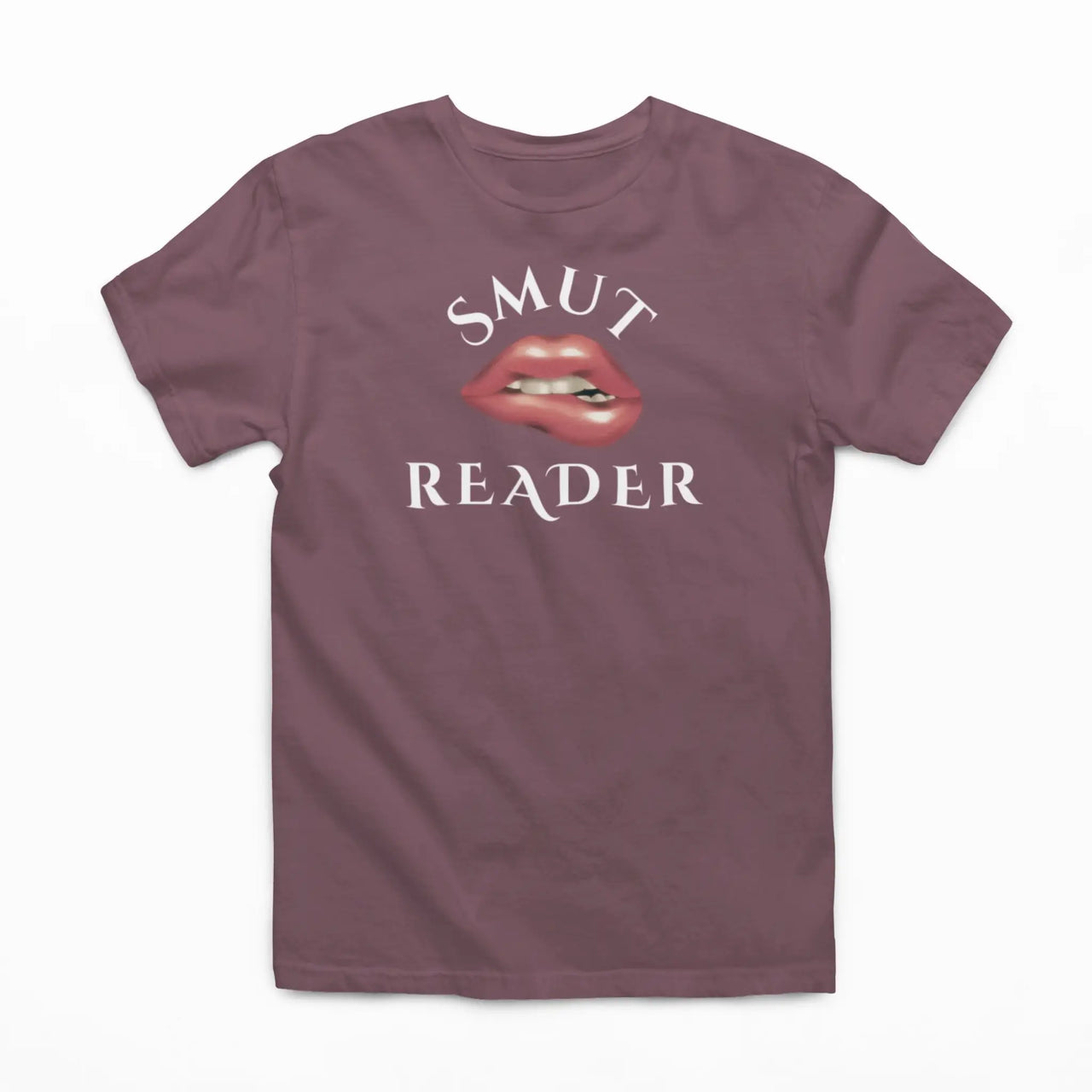 heather maroon smut reader v3 tshirt with white text