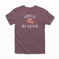 Thumbnail for heather maroon smut reader v3 tshirt with white text