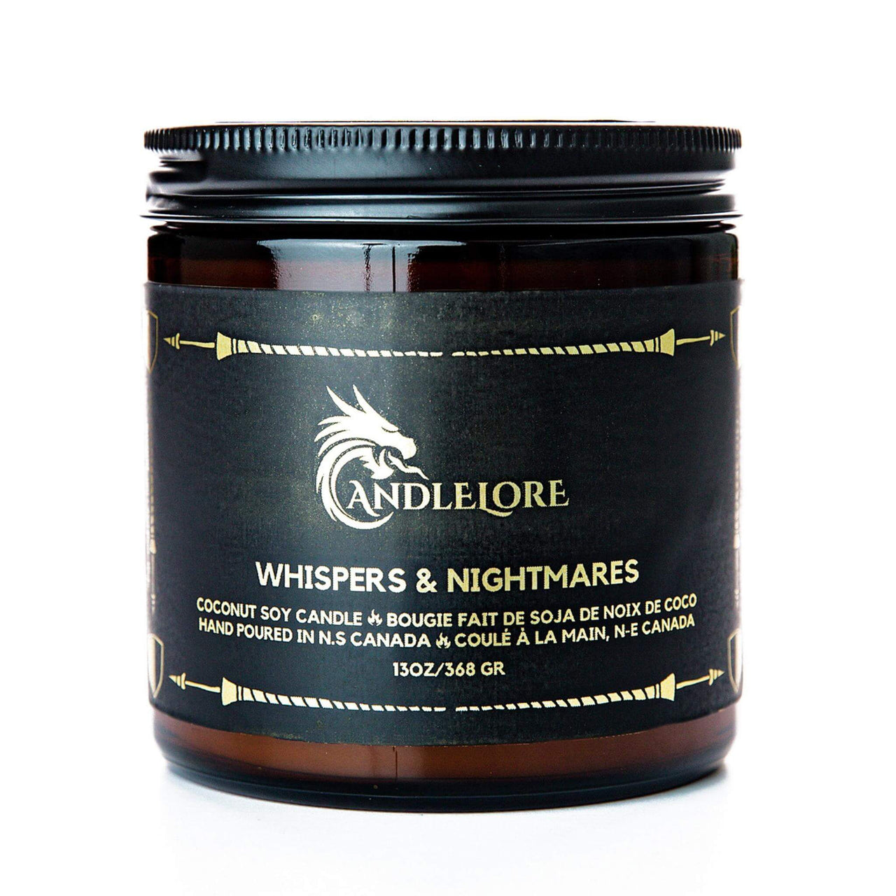 Large Whispers and Nightmares scented candle on a white background