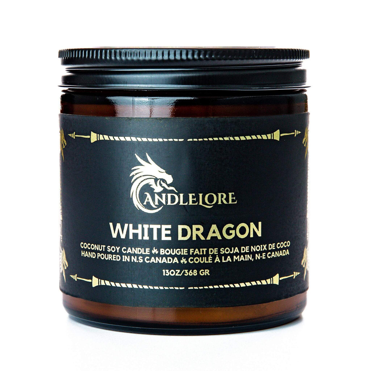 Large  White Dragon  scented candle on a white background