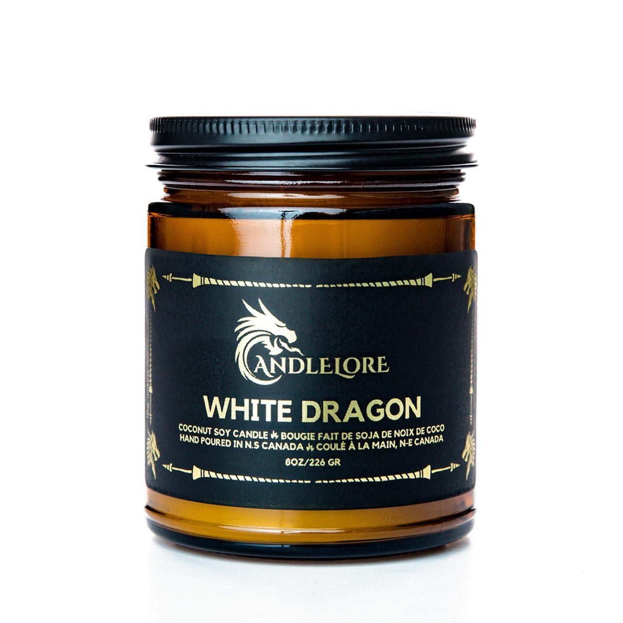 Medium White Dragon  scented candle on a white background